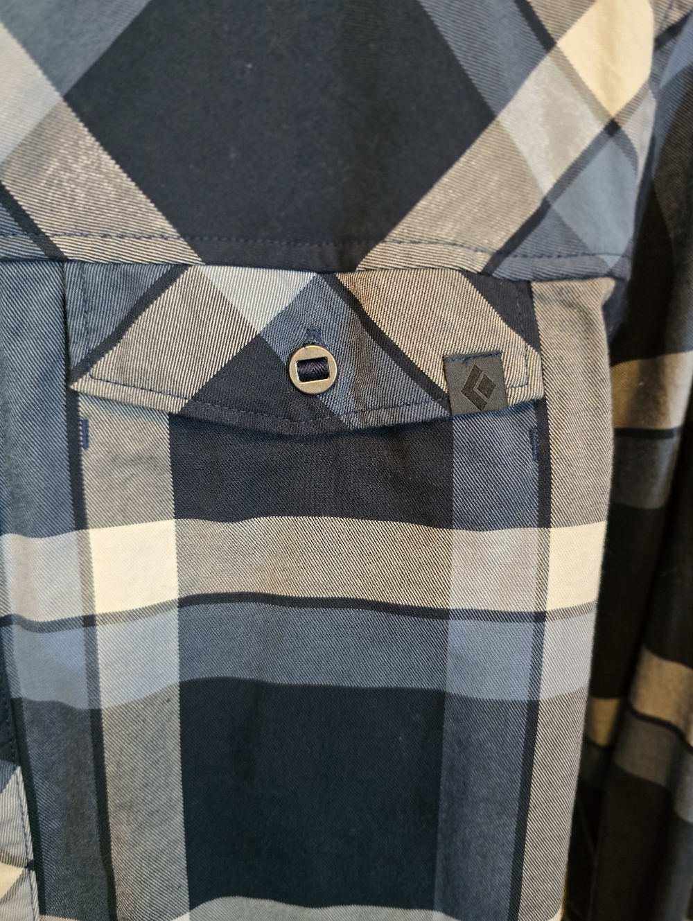 Black Diamond Plaid Button Down Shirt Organic Cotton Stretch Blue Size Medium - Picture 3 of 12